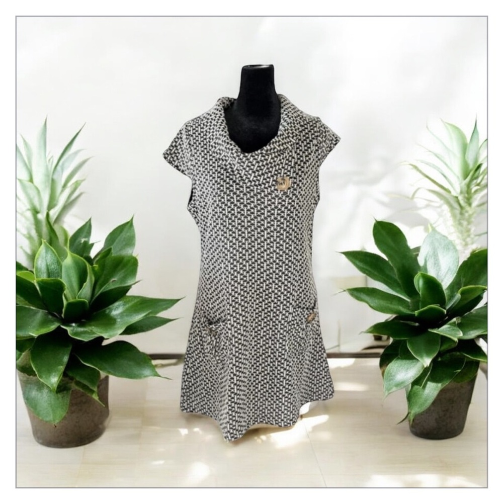 Papillon White /BLK Jacquard Tunic Dress -EUC-Sz-L -pockets-layer- lagenlook - Picture 5 of 13